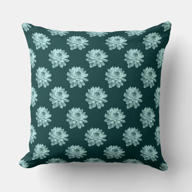 Chrysanthemum Pattern - Donkergroen Sierkussen (Voorkant)