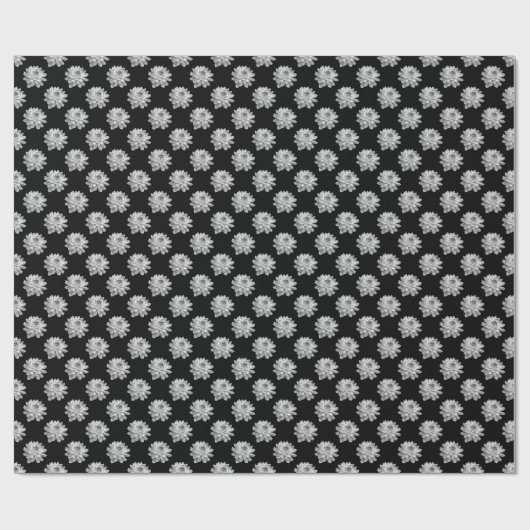 Chrysanthemum Pattern - Monochrome on Black Cadeaupapier (Vlak)