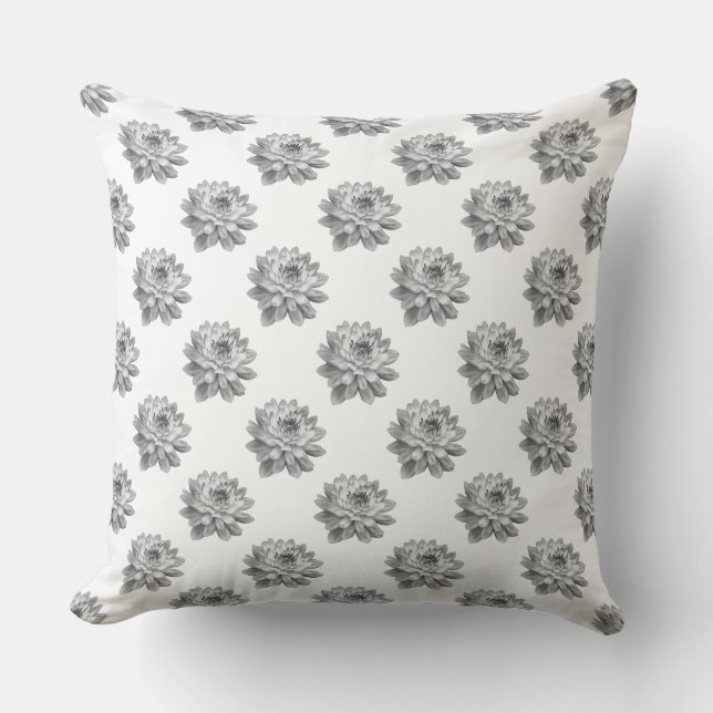 Chrysanthemum Pattern - Monochrome on White Kussen (Voorkant)