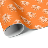 Chrysanthemum Pattern - Sinaasappel Cadeaupapier (Rol Hoek)