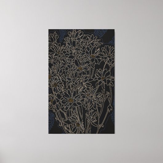 Chrysanthemum tuinbloemen zwart-oud metaal canvas afdruk (Voorkant)