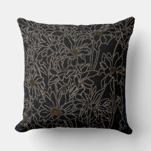 Chrysanthemum tuinbloemen zwart-oud metaal kussen