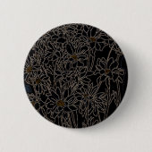 Chrysanthemum tuinbloemen zwart-oud metaal ronde button 5,7 cm (Voorkant)