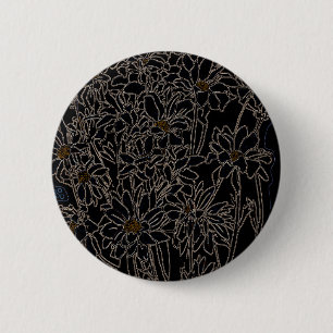 Chrysanthemum tuinbloemen zwart-oud metaal ronde button 5,7 cm