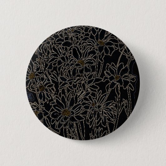 Chrysanthemum tuinbloemen zwart-oud metaal ronde button 5,7 cm (Voorkant)