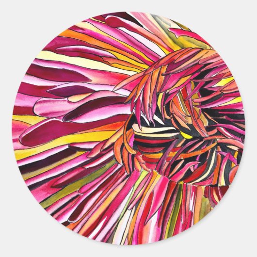 Chrysanthemum waterverf ronde sticker (Voorkant)