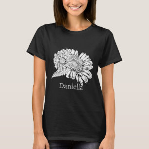 Chrysanthemum Zwarte Lijntekening met Uw Naam T-shirt