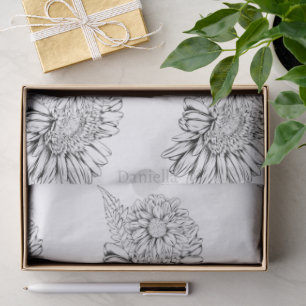 Chrysanthemum Zwarte Lijntekening met Uw Naam Tissuepapier