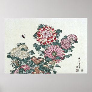 Chrysanthemums & Bij, Japanse Kunst van Hokusai Poster