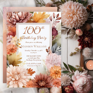 Chrysanthemums Peonies Floral 100ste verjaardagsfe Folie Uitnodiging