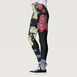 Chrysanthemums, Running Water, Zen Japanse Floral Leggings