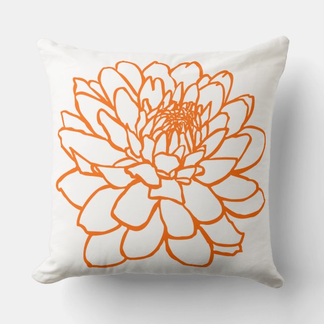 Chrysanthemumtekening - Oranje op wit Kussen (Voorkant)