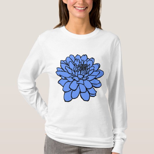 Chrysanthemumtekening - Zwart en Babyblauw T-shirt (Voorkant)