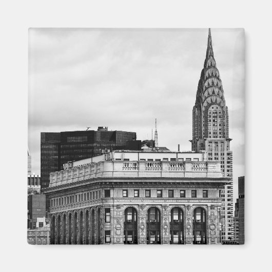 Chrysler Building, Flatiron, Clouds B&W Magneet (Voorkant)