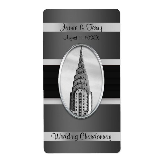 Chrysler Building Party Vin Étiquette Black Silver (Devant)