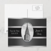 Chrysler Building Save the Date Grijs Zilver BW Aankondigingskaart (Voorkant / Achterkant)