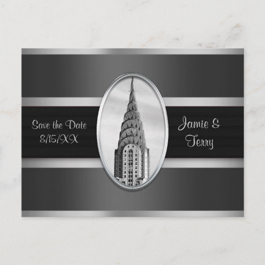 Chrysler Building Save the Date Grijs Zilver BW Aankondigingskaart (Voorkant)