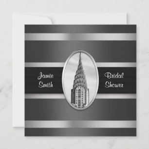 Chrysler Building Uitnodiging Zwart, Zilver