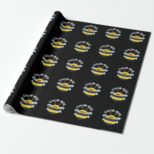 Chub-bee Funny Chubby Bee Pun Dark BG Cadeaupapier (Uitgerold)