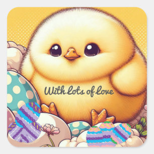 Chubby Baby Chick Met Eieren Vierkante Sticker