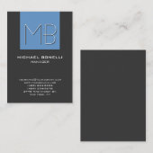 Chubby bleu gris chic carte de visite monogramme (Devant / Derrière)