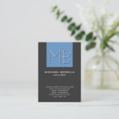 Chubby bleu gris chic carte de visite monogramme (Debout devant)