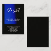 Chubby bleu noir monogramme moderne carte de visit (Devant / Derrière)