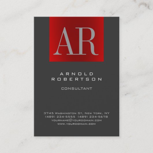 Chubby Carte de visite de monogramme rouge gris él (Devant)