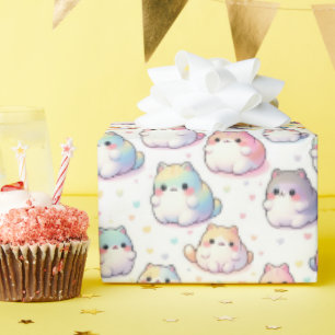 Chubby Cartoon Cat Collectie met harten Cadeaupapier