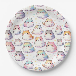 Chubby Cartoon Cat Collectie met harten Papieren Bordje
