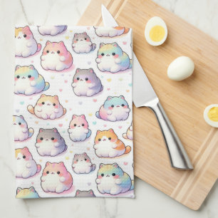 Chubby Cartoon Cat Collectie met harten Theedoek