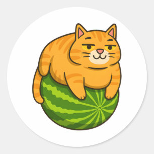 Chubby Cat op Watermelon Meme Shirt Ronde Sticker
