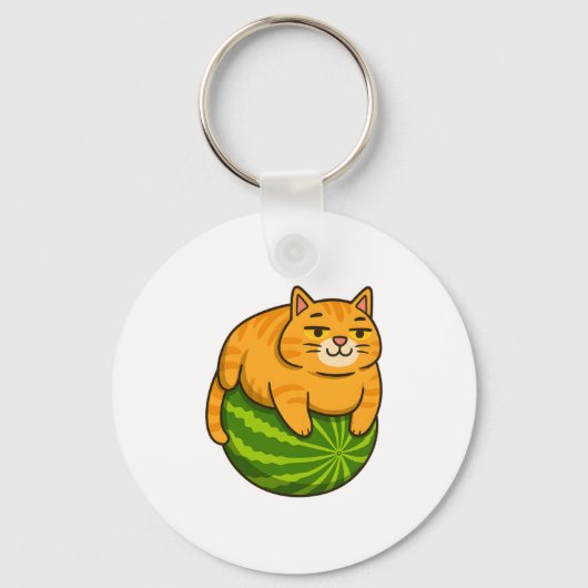 Chubby Cat op Watermelon Meme Shirt Sleutelhanger (Voorkant)