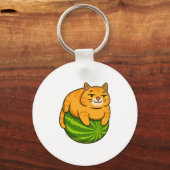 Chubby Cat op Watermelon Meme Shirt Sleutelhanger (Voorkant)