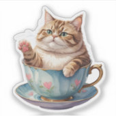 Chubby Chat dans un Sticker Teacup | Cute Flottant (Devant)