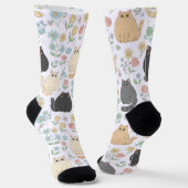 Chubby Cute Cats and Pastel Flowers Pattern Socks Sokken (Gebogen)