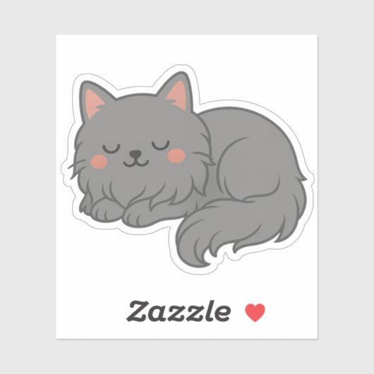Chubby Fluffy Gray Cat – Sleepy Cartoon Cat Art Sticker (Vel)