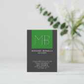 Chubby forest green gray monogram visitekaartje (Staand voorkant)