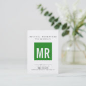 Chubby Forest Green Monogram White Visitekaartje (Staand voorkant)
