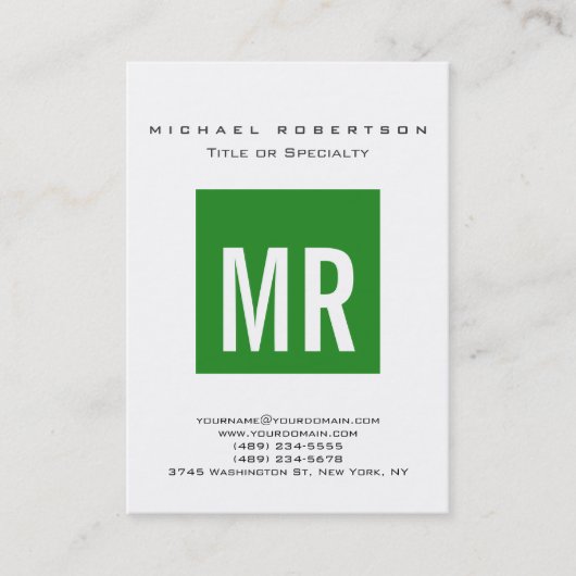 Chubby Forest Green Monogram White Visitekaartje (Voorkant)