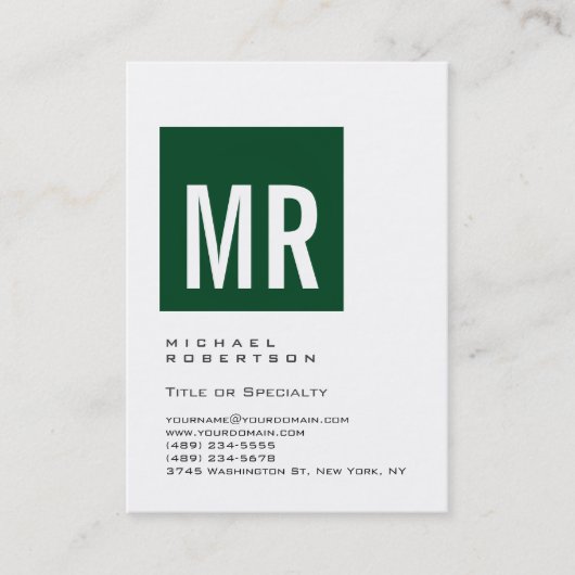 Chubby Forest Green Monogram White Visitekaartje (Voorkant)
