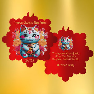 Chubby Fortune Cat Chinees Nieuwjaar Ornament Kaar Kaart