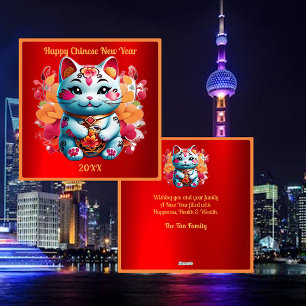 Chubby Fortune Cat Chinees Nieuwjaar Vakantie Kaar Feestdagenkaart