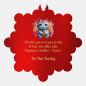 Chubby Fortune Chat Carte d'ornement du Nouvel An  (Verso)