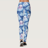 Chubby Kawaii Cats and Clouds 3D Naadloos Patroon Leggings (Achterkant)