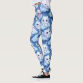 Chubby Kawaii Cats and Clouds 3D Naadloos Patroon Leggings (Links)