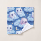 "Chubby Kawaii Chats et nuages 3D Motif sans coutu (Gant de toilette)