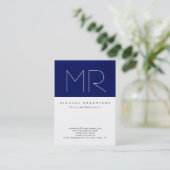 Chubby Modern Monogram White Blue Visitekaartje (Staand voorkant)