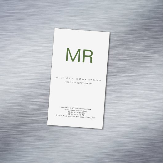 Chubby Modern Monogram White Green Visitekaartje Magnetisch Visitekaartje (Voorbeeld)