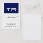 Chubby Moderne Monogramme Bleu Blanc Carte de visi (Devant / Derrière)